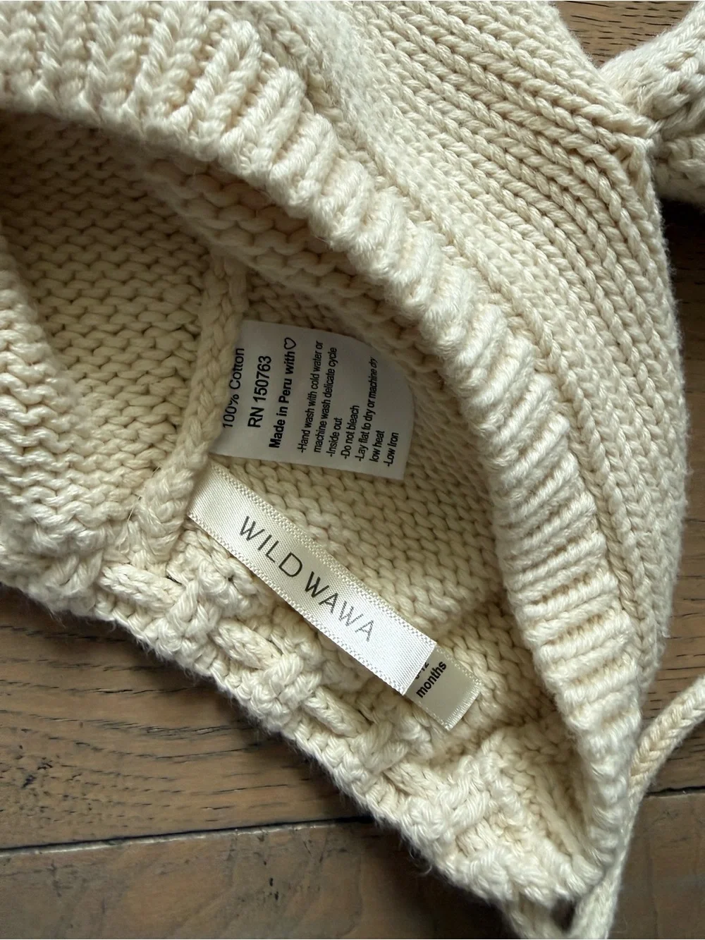 Wild Wawa Bunny Ear Knit Bonnet Cream 6–12 Months